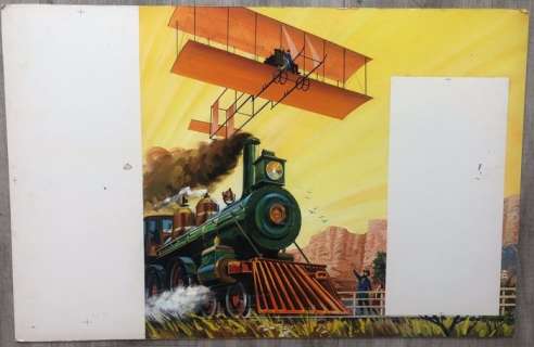 Finding Out - Large Original Watercolour & Gouache - Train & Plane - Signed 1960’s - Page volante | Catawiki