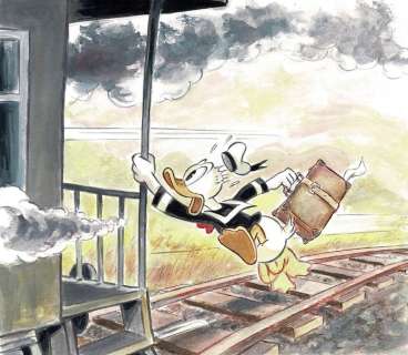 Donald Duck Barely Caught The Train! - Original Painting - Tony Fernandez  - Art original | Catawiki