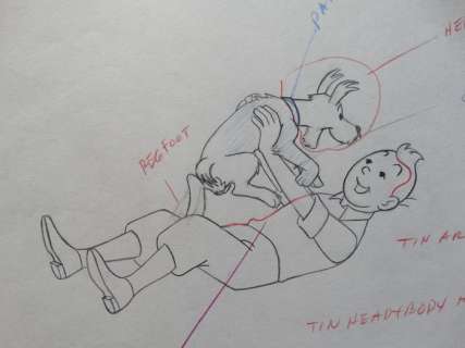 Tintin - Croquis préparatoire au crayon pour film d animation - Page volante - (1960) | Catawiki