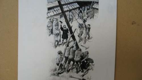 Follet, René - Dessin original - Missions et colonnes Francaise | Catawiki