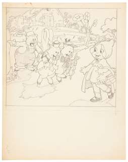 THE BIG BAD WOLF FINISHED PRELIMINARY ORIGINAL ART FOR 1934 GOOD HOUSEKEEPING PAGE.