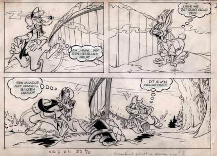 Ed van Schuylenburg - Broer Konijn ( Br’er Rabbit) - Originele halve pagina voor Donald Duck - Page volante - Encre de Chine sur papier - (1963) | Catawiki