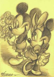 Mickey Mouse Gives Minnie Flowers - Original Drawing - Joan Vizcarra - Art de crayon | Catawiki