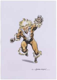 SABRETOOTH HAND COLORED PRINT BY RAFAEL LÓPEZ ESPÍ. | Hake’s