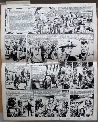 Nevio Zeccara | Tavola originale per Il Vittorioso ‘Territorio di Nord Ovest’. Cm. 50 x 65 circa, piegata in due. Anno 1956. Pagina 1. | Art e Fumetto