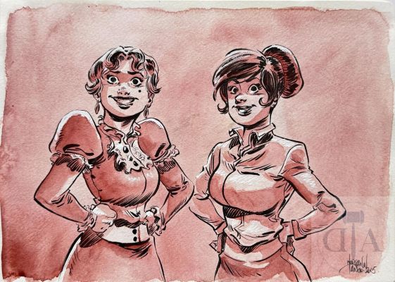 Tanco / Souvenirs d‘enfance: La gloire de mon père. Dessin original illustrant les personnages des 4 tomes. Belle qualité d‘exécution. Encre de Chine et aquarelle. Signé et daté 2015. TBE+. Format A4 - Lot 257 :