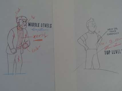 Tintin - 2 xCroquis préparatoire pour film dÂ´animation -Tintin/Haddock- On a Marché sur la lune  - (1960) | Catawiki