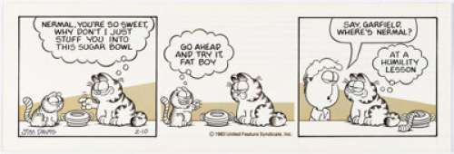 Davis, Jim | Jim Davis Garfield Daily Comic Strip Original Art dated 2-10-83 (United Feature Syndicate, 1983).... | Heritage