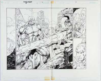 Lee, Jim - Jim Lee and Richard Bennett Divine Right #10 Double Page Spread 7-8 Original Art (DC/WildStorm, 1999).... (Total: 2 Original Art)