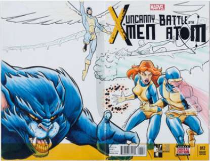 Various comic artists sketches (name artists) - Rich Koslowski Uncanny X-Men #12 Hero Initiative Edition Cover Sketch Original Art Signature Series (Marvel, 2013)...