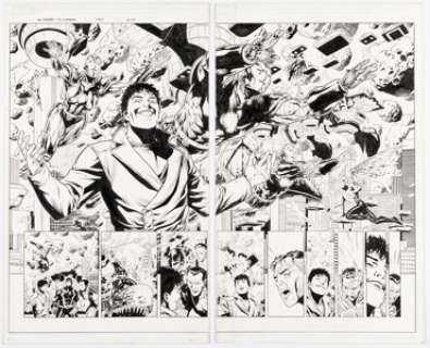 Cheung, Jim - Jim Cheung and Mark Morales New Avengers: Illuminati #3 Double Page Spread 18-19 Original Art (Marvel, 2007).... (Total: 2 Original Art)