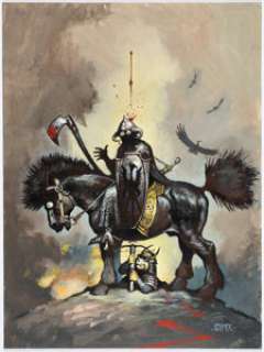 Unidentified Fantasy Artist | Mark Rogers - Samurai Cat vs. Death Dealer Painting Original Art (c. 1990s).... | Heritage