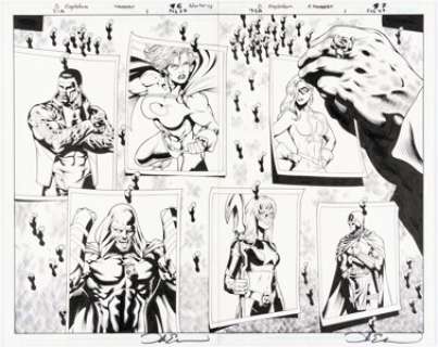 Dale Eaglesham and Art Thibert - Justice Society of America #1 Double Splash Pages 6-7 Original Art (DC, 2007).