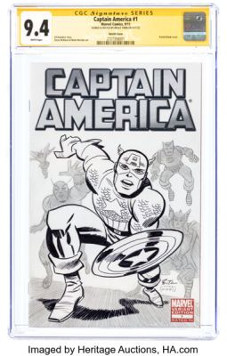 Bruce Timm Captain America #1 Sketch Edition - Signature Series Avengers Original Art (Marvel, 2011) CGC NM 9.4 White Pages. | Heritage