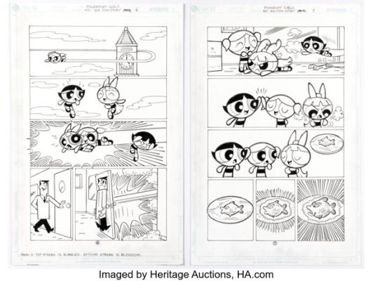 Christopher Cook and Mike DeCarlo The Powerpuff Girls #21 Story Pages 6-7 Original Art (DC, 2002). (Total: 2 Original Art)