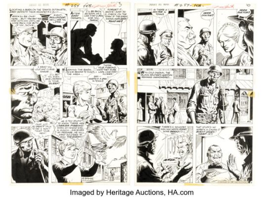 Russ Heath Our Army at War #254 "The Town" Story Pages 5-6 Original Art (DC, 1973). (Total: 2 Original Art) | Heritage