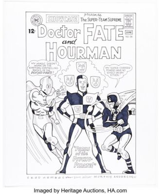 Fred Hembeck Showcase #56 Doctor Fate and Hourman Cover Re-Interpretation Illustration Original Art (2004).