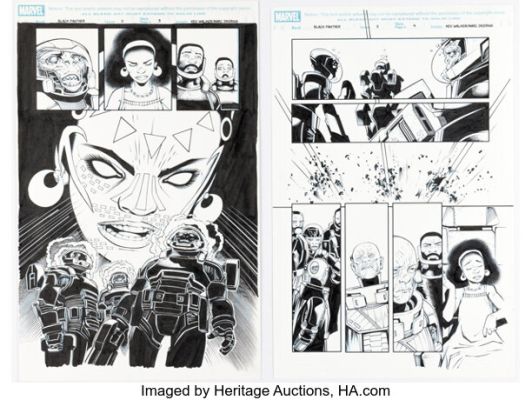 Marc Deering [Kevin Walker printed blue lines] Black Panther #11 Story Pages 4-5 Original Art (Marvel, 2019). (Total: 2 Original Art)