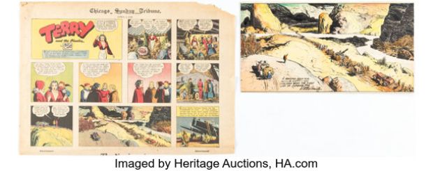 Milton Caniff Terry and the Pirates Partial Sunday Hand-Colored Comic Strip Original Art dated 4-3-38 (Chicago Tribune, 1938). | Heritage