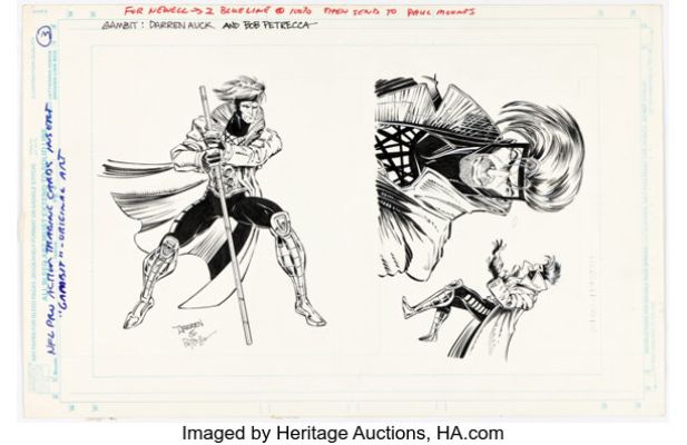 Darren Auck and Bob Petrecca NFL Pro Action Magazine #1 Gambit Trading Card Illustration Original Art (Marvel, 1994). | Heritage