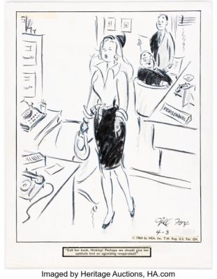 Gill Fox Side Glances Daily Single Panel Gag Comic Strip Original Art dated 4-3-64 (NEA, 1964). | Heritage