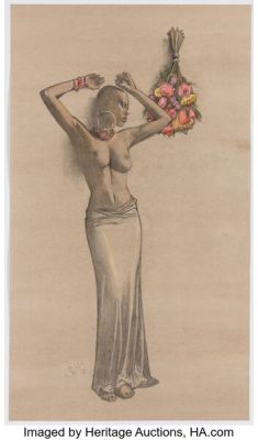 Jim Silke - Nude Woman with Flowers Illustration Original Art (2019). | Heritage