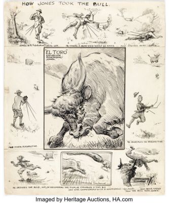 Touchwood "How Jones Took the Bull" El Toro Illustration Original Art (undated). | Heritage