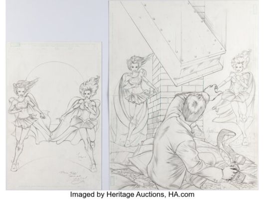Billy Tucci - "Supergirl of Two Worlds" Homage Illustration Original Art Group of 2 (2006). (Total: 2 Original Art)