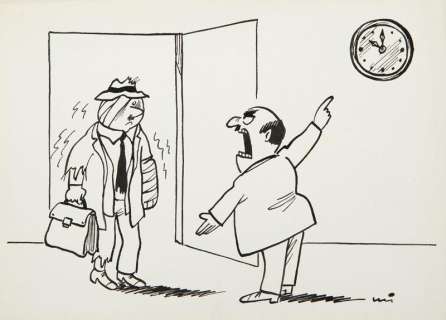 Gwidon Miklaszewski (1912 - 1999) | Gwidon Miklaszewski | " - 2 godziny i 50 minut spóźnienia! Ciekaw jestem, co dzisiaj macie na swoje usprawiedliwienie?!", lata 80. XX w. | Desa Unicum