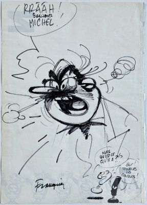Franquin | Lot 257 : Franquin / Gaston Lagaffe. Dessin original dédicacé pleine page… | Dagoty