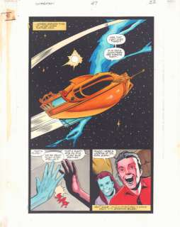 John Kalisz, Steve Yeowell, Wade Von Grawbadger - Starman #47 P.22 Color Guide Art - Flying Spaceship Splash - 1998