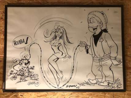 Tibet & Dany & Batem - Dessin original collectif (100x75cm) - Marsupilami & Colombe + Kid Ordinn - (2003) | Catawiki