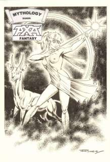Enrique Romero - Axa fantasy - mythology: diana - great nude with bow & arrow - signed