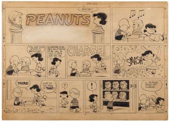 Lot #4076 - Charles Schulz Signed Original Hand-Drawn Peanuts Sunday Comic Strip (February 27, 1955)