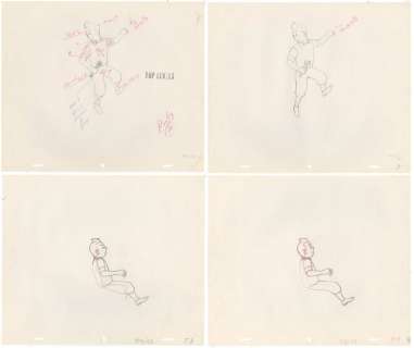 Tintin - 4x croquis préparatoire film dÂ´animation - On a marché sur la lune - Tintin (1962) | Catawiki