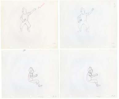 Tintin - 4x croquis préparatoire film dÂ´animation - On a marché sur la lune - Tintin - Original drawing (1962) | Catawiki
