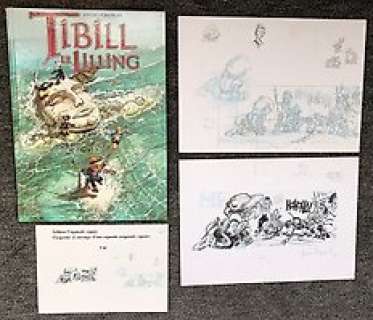 Cagniat, Laurent - 2 Originele tekeningen (potlood + inkt) + Album - Tibill le Lilling 2 - Mata a ri - (2012)