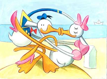 Donald & Daisy inspired by Picasso’s â€œFigures on the beach (kiss)â€ - Original Painting - Tony Fernandez - Acrilyc Art | Catawiki