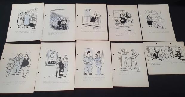 Lot 389 - TEN PEN AND INK ORIGINAL SINGLE-PANEL CARTOONS circa 1940s/50s, various subjects, all with hand | misc / divers