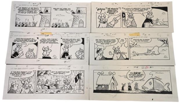 10 Chris Browne and Dick Hodgins Jr, Hagar the Horrible Daily Comic Strip Original Art, Ink on paper, ten original… | misc / divers