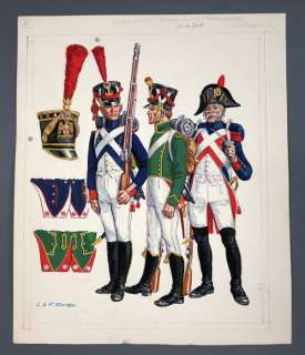 Funcken, Fred - Dessin original couleur - Conscrits et chasseurs Ã  pied - La Garde Impériale - (1969) | Catawiki