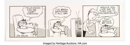 Davis, Jim | Jim Davis Garfield Daily Comic Strip Original Art Dated 1-23-79 (United Feature Syndicate, 1979).... | Heritage