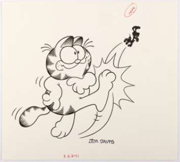 Davis, Jim | Jim Davis - Garfield "Kicking Odie" Illustration Original Art (c.1980s).... | Heritage