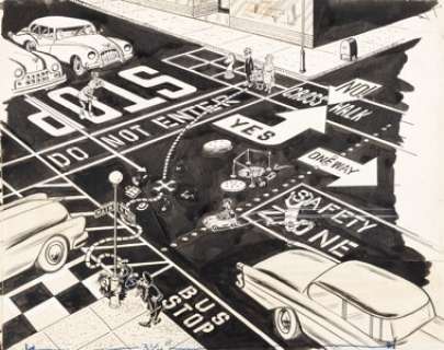 Jaffee, Al | Al Jaffee Humbug #3 Unpublished "Highways" Illustration Original Art (Humbug Publications, 1957).... | Heritage