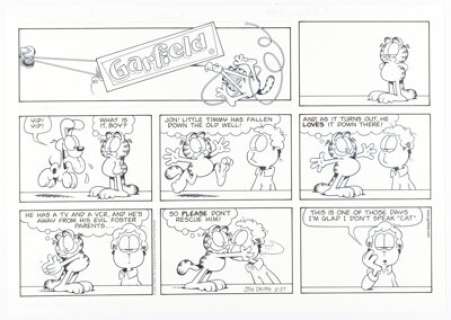 Jim Davis Garfield Sunday Comic Strip Original Art dated 2-27-00 (PAWS, 2000). | Heritage
