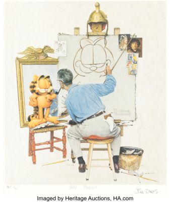 Jim Davis Studio Garfield Meets Rockwell: Self Portrait Signed Limited Edition Lithograph Print HC #11/12 (PAWS and Curtis Publishing, 1996). | Heritage