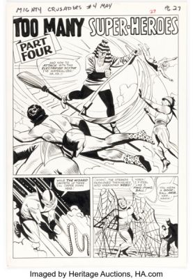 Paul Reinman (as "Paul Are") The Mighty Crusaders #4 Splash Page 1 Original Art and Production Letters Page (Archie, 1966). (Total: 2 Items) | Heritage