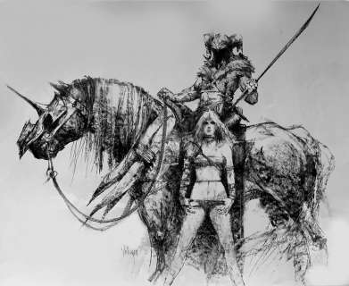 Eric Velhagen - barbarian on horse with girl pinup (very large)