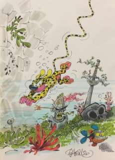 Marsupilami - Dessin original - La plongée - (2020) | Catawiki