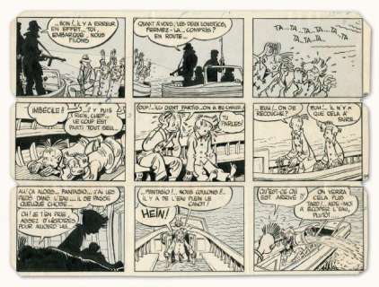 Jijé - SPIROU ET FANTASIO Encre de Chine avec couleurs au dos pour cette